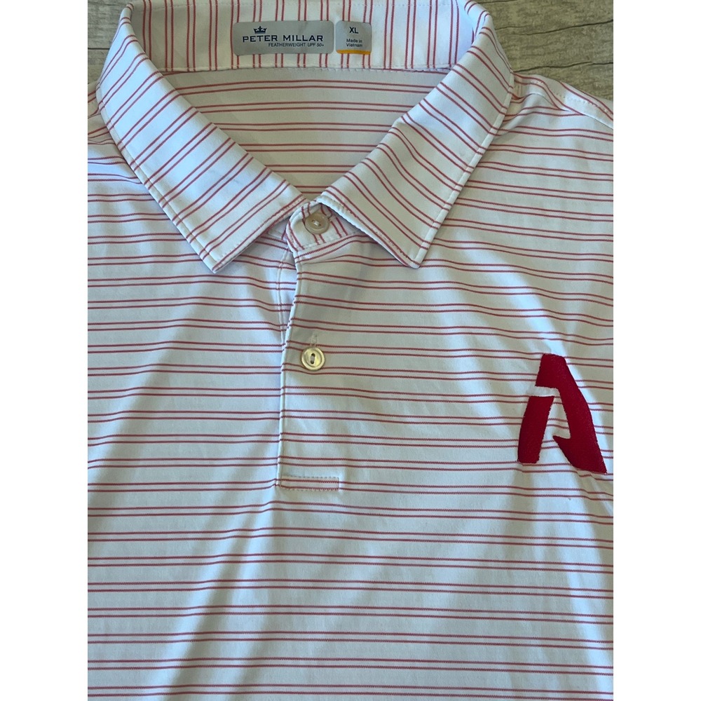 Peter Millar XL Mens Polo Shirt Red White Striped Golf‎ Performance Athletic